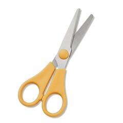 Pair of yellow handled scissors with silver blades isolated on white background