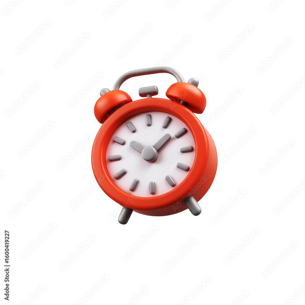 Poster a close up of a red alarm clock with a white face studio shot on transparent background