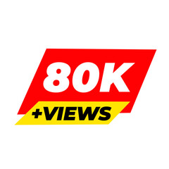 80K views trending png, milestone viral badge, red colour icon, social tag,