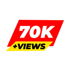 70K views png, viral social badge, red colour milestone, trending views tag,