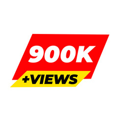 900K views png, milestone viral badge, red colour trending, social icon tag,