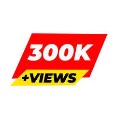 300K views trending png, milestone viral badge, red colour icon, social media tag,