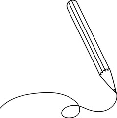 Simple outline drawing of pencil. png continuous line art. Minimalist line art for education, school, and creative concepts. Vector png line art hand drawn  illustration.
