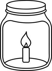 Candle in mason jar line art vector illustration