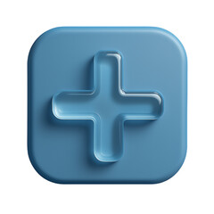 Obraz premium A blue square button with rounded corners and a transparent plus sign in the center of the button