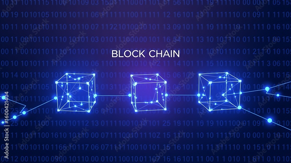 Poster futuristic digital network cubes connected blockchain technology