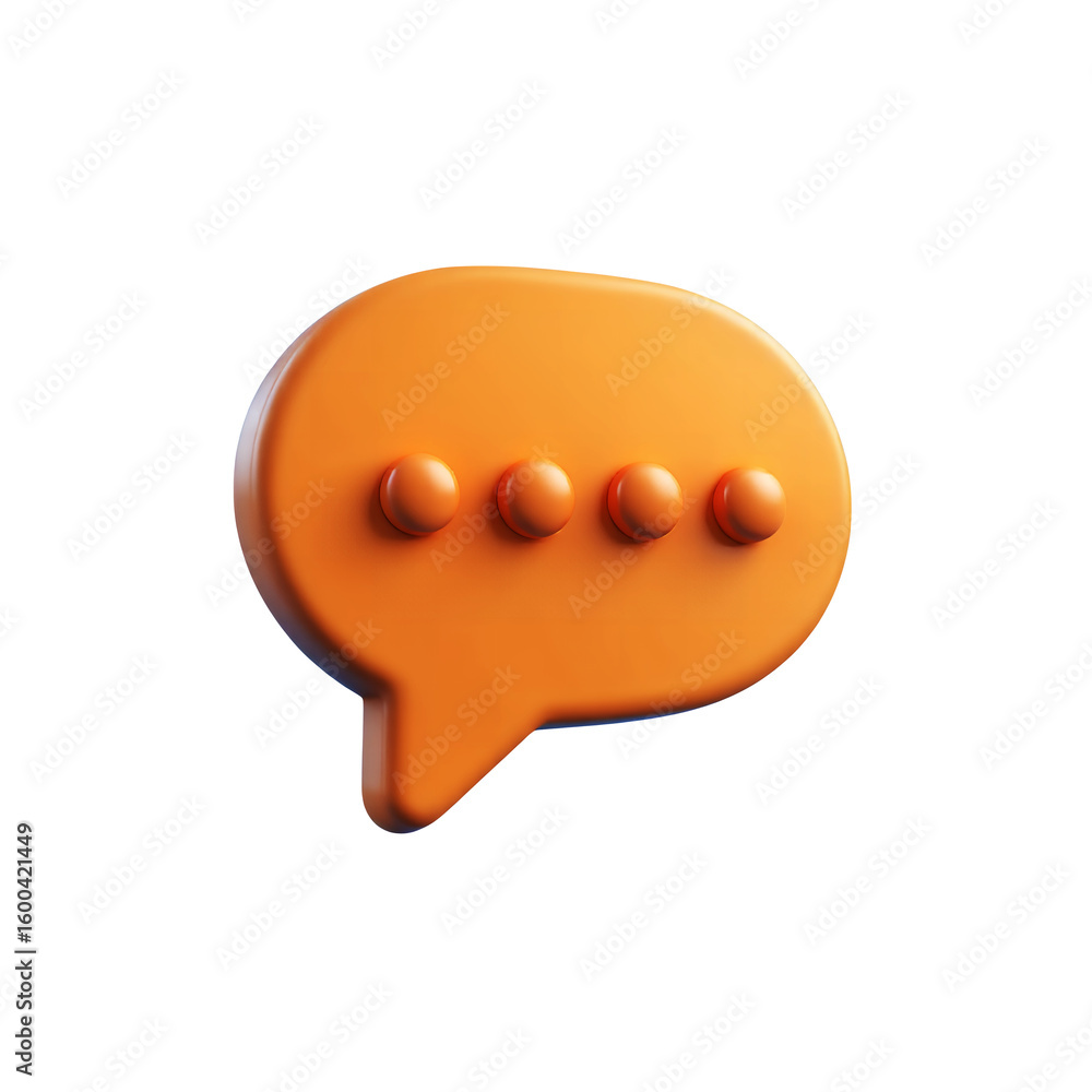 Poster an orange speech bubble with four dots inside render on transparent background