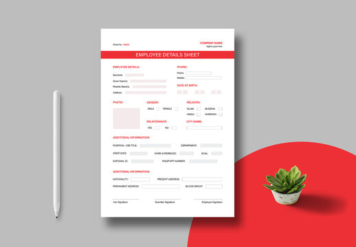 Employee Details Sheet Template Layout