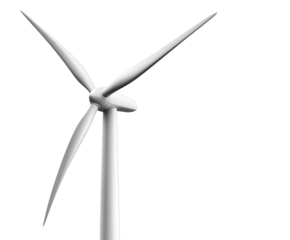 Sleek white wind turbine generating clean energy, a symbol for sustainable future, on transparent background