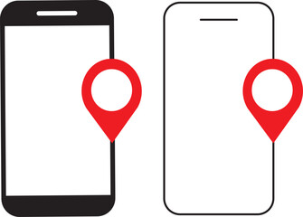 Smartphone and location icon set. phone location pin vector, navigation, location pin,red map marker icon symbol,
