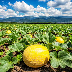 Large ripe melons on a sunlit field. AI-Generated