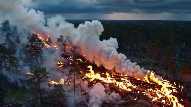 Aerial view of dramatic of fire in the forest