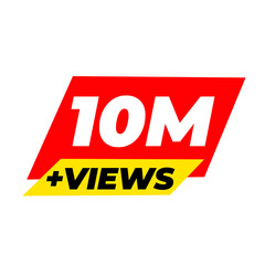 10M+ views png, milestone social badge, red colour icon, trending viral tag,