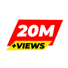 20M+ views png, milestone viral badge, red colour trending, social icon tag,