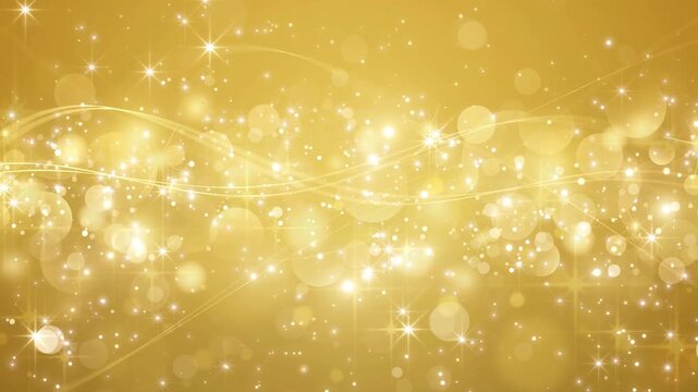 ゴールド　キラキラ　ループ動画　豪華　高級感　おしゃれ　光る　パーティクル　玉ボケ　ウェーブ　Sparkling gold light wave.Flowing particles.Abstract light bokeh motion.Christmas or New Year or Wedding.Loop video.