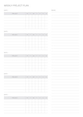 A weekly plan design template in a modern, simple, and minimalist style. Note, scheduler, diary, calendar, planner document template illustration.