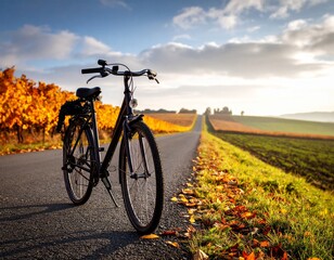 Obraz premium Autumn Cycling Adventure: Exploring Country Roads by Bike