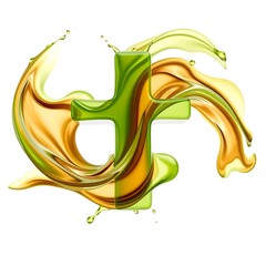 Green cross with flowing golden liquid splashing