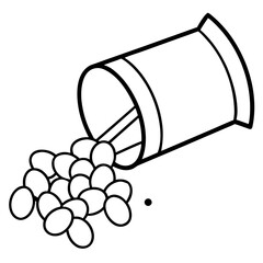 Candy spilling  out line art vector illustration