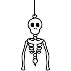 Hanging skeleton line art vector illustration 