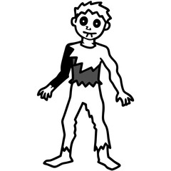 Torn zombie clothes line art vector illustration
