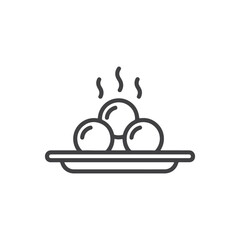 Vector art of a minimalist line icon shows three round steaming food items served