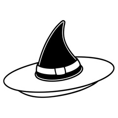 Floating witch hat line art vector illustration