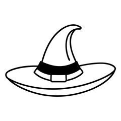 Floating witch hat line art vector illustration