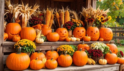 Autumn display of pumpkins and gourds