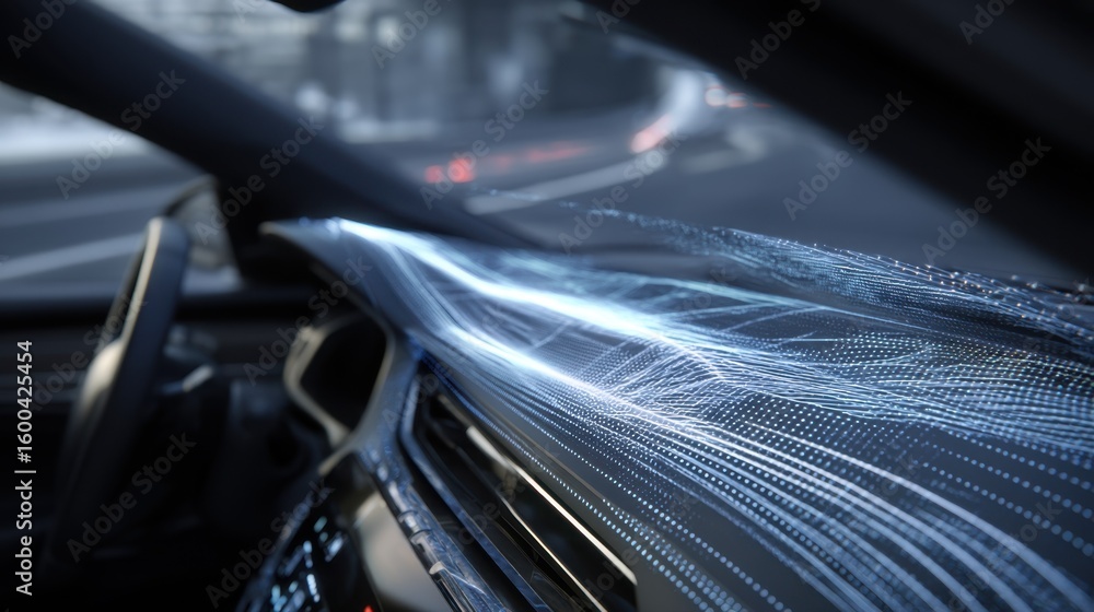 Aufkleber complex network of light beams projected onto a car dashboard, showcasing advanced driver assistance