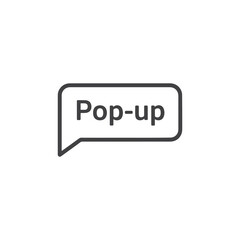 Vector art of an outline illustration shows a speech bubble containing the text