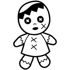 Broken doll line art vector illustration 