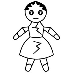 Broken doll line art vector illustration 