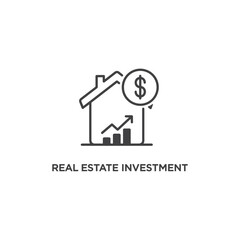 Vector art of a simple line art icon illustrates a house with a dollar sign and an