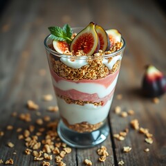 Layered parfait with figs and granola yogurt fruit