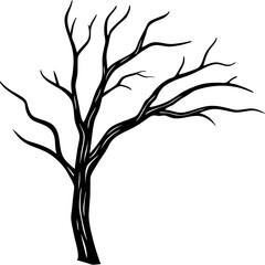 Dead tree branch line art vector illustration 