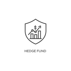 Vector art of a simple line art icon representing a hedge fund with a shield upward