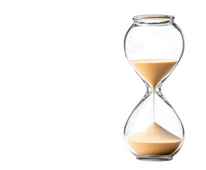 Elegant hourglass with flowing sand depicting time passing gracefully isolated on transparent background
