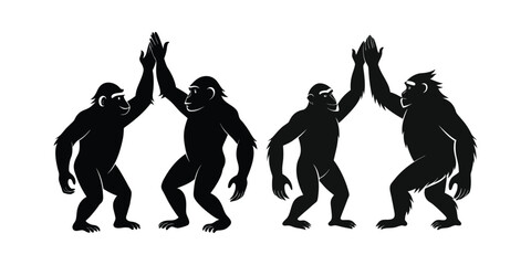 Silhouette Vector Design of Two Apes Giving a High-Five – Unique Monkey Artwork, Primate Illustration, Animal Friendship Graphic for T-Shirts, Posters, Stickers, and Wall Art