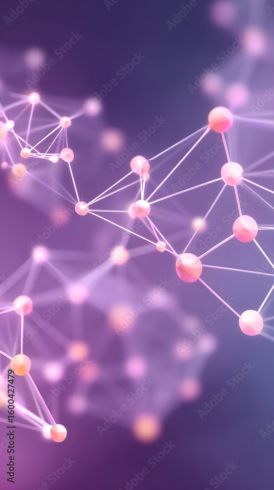 Aufkleber abstract network of glowing nodes and connecting lines on a purple background, representing data, co