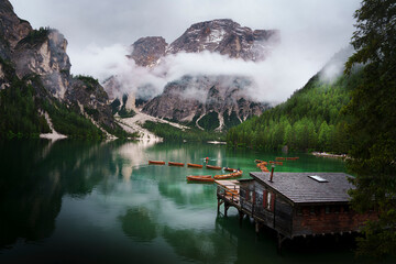 lake braise in post rainy day with cloud and boats