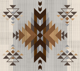 Brown aztec pattern on gray and beige background.Arrow shape.Triangle pattern.Native American Indian.Vertical pattern.Zigzag.Yarn.Seamless.DIgital design.Illustration.Modern.Fabric Design.Ethnic