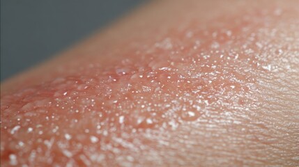 Fototapeta premium Macro view of swollen skin and tiny blisters appearing immediately after latex exposure illustrating contact urticaria symptoms.