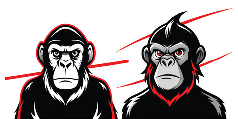Frowning Ape Silhouette Vector | Angry Monkey Outline Clipart | Wildlife Animal Graphic | Gorilla Face Silhouette Design | SVG PNG EPS Download