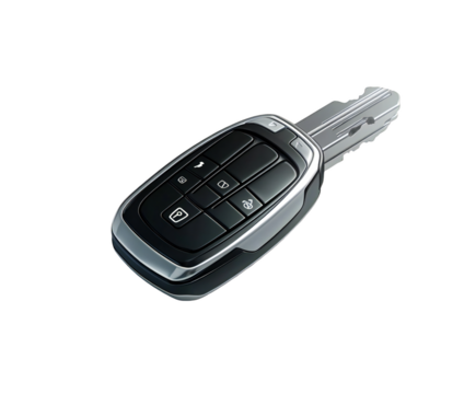 Modern car key with remote locking and unlocking features isolated on transparent background