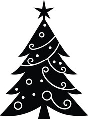 Simple black christmas tree silhouette vector graphic design