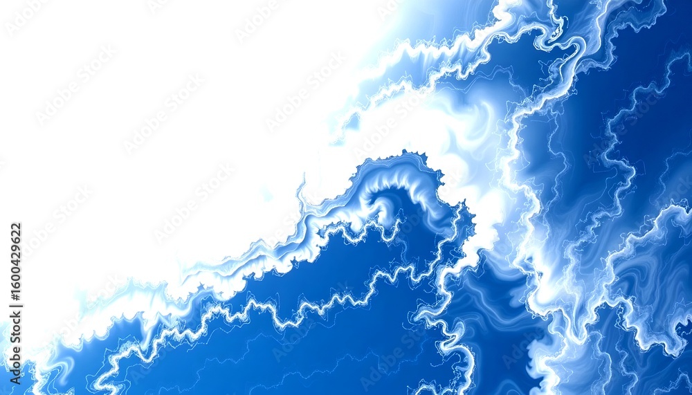 Poster abstract artwork of a mesmerizing swirling pattern, with a combination of blues and white, creating 