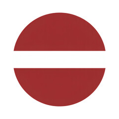 Latvian flag in a circle, featuring a carmine red background and a white stripe across the middle