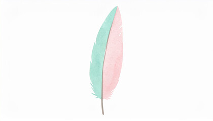 Watercolor painting of soft pastel colored feather isolated on white background. Hand drawn