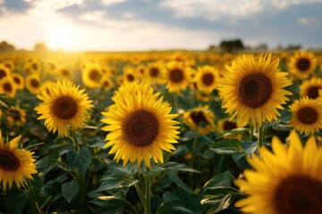 Sunflowers in a field at sunset (1)